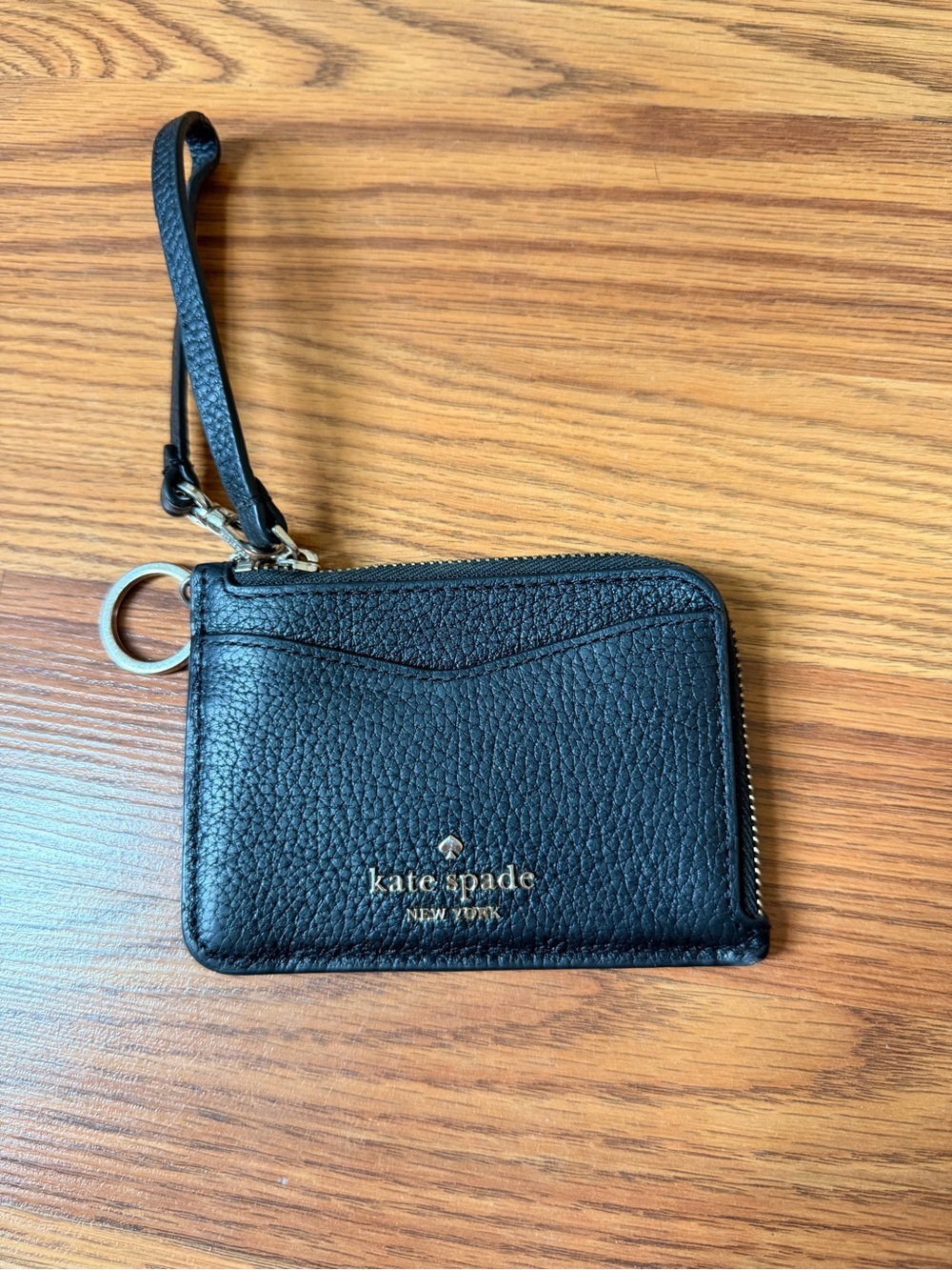 kate spade Black Pebbled Leather Wristlet Card Case with Key Ring